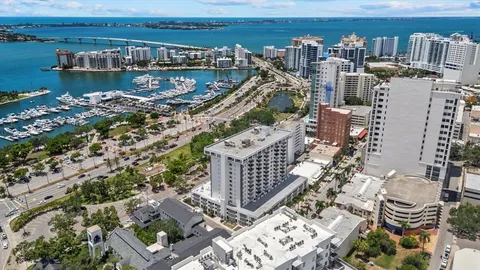 a view of a city with ocean