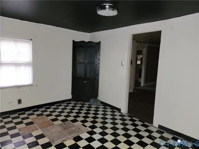 a black and white checkered floor