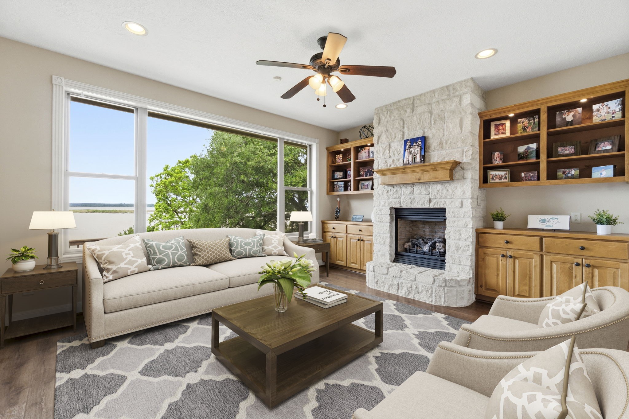 259 Memphis Bell Lane Trinity, TX 75862 - Photo 12 of 50 2nd living with gas fireplace with lake views