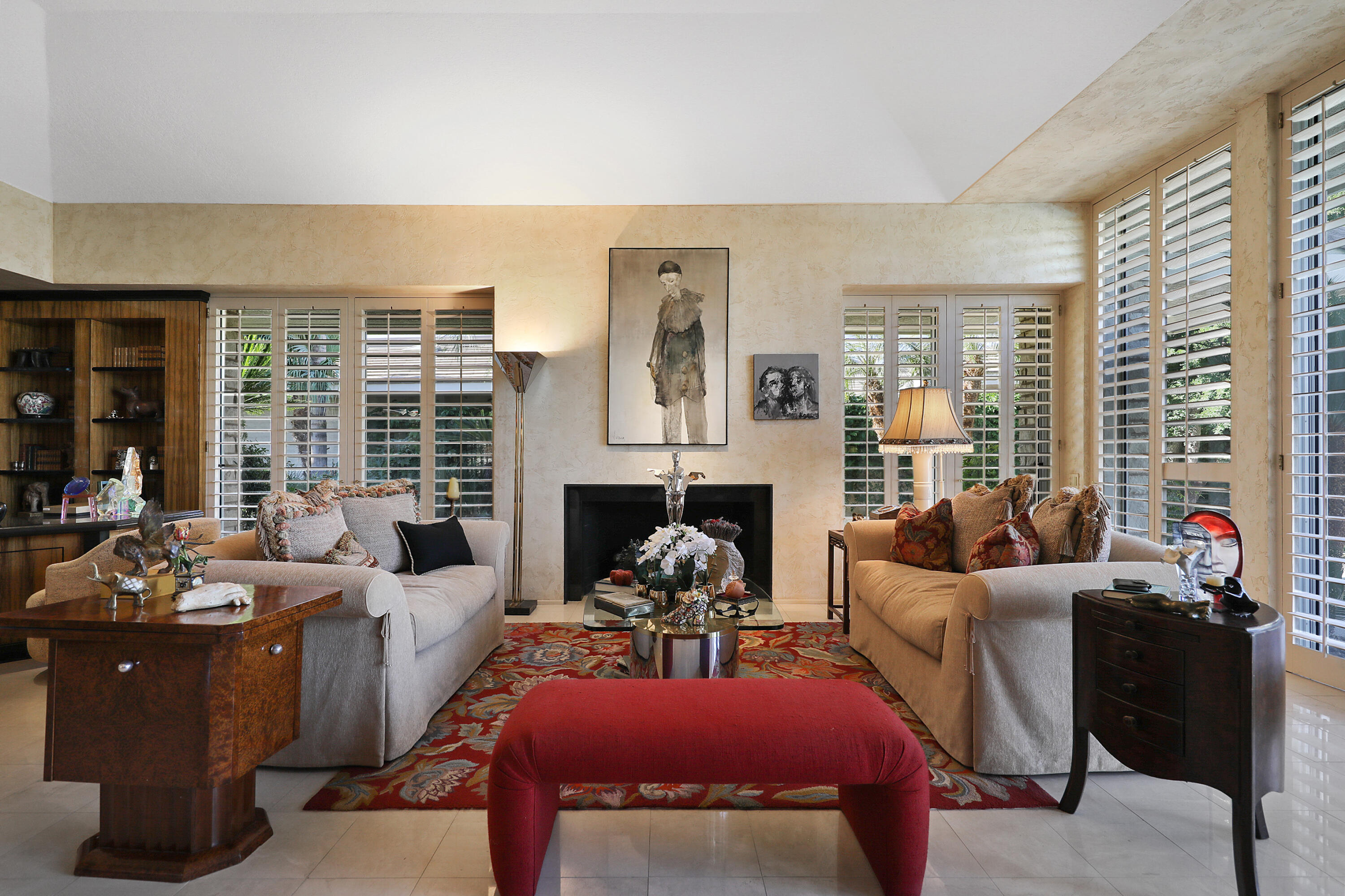 44 Fincher Way Rancho Mirage, CA 92270 - Photo 13 of 56 a living room with furniture fireplace and large windows