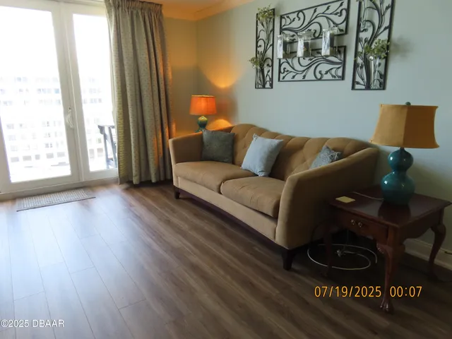 a view of a balcony with an outdoor space