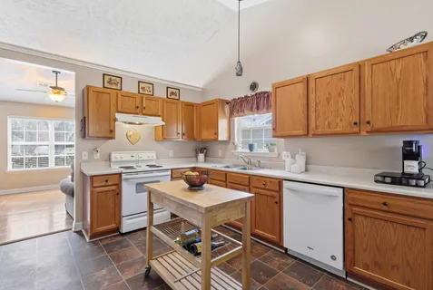 a kitchen with a stove a sink and a refrigerator