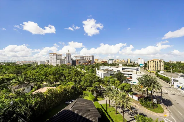 a city view with tall buildings