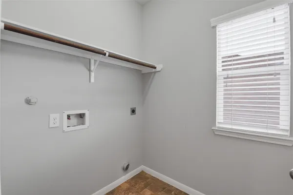 a view of a small space with a window