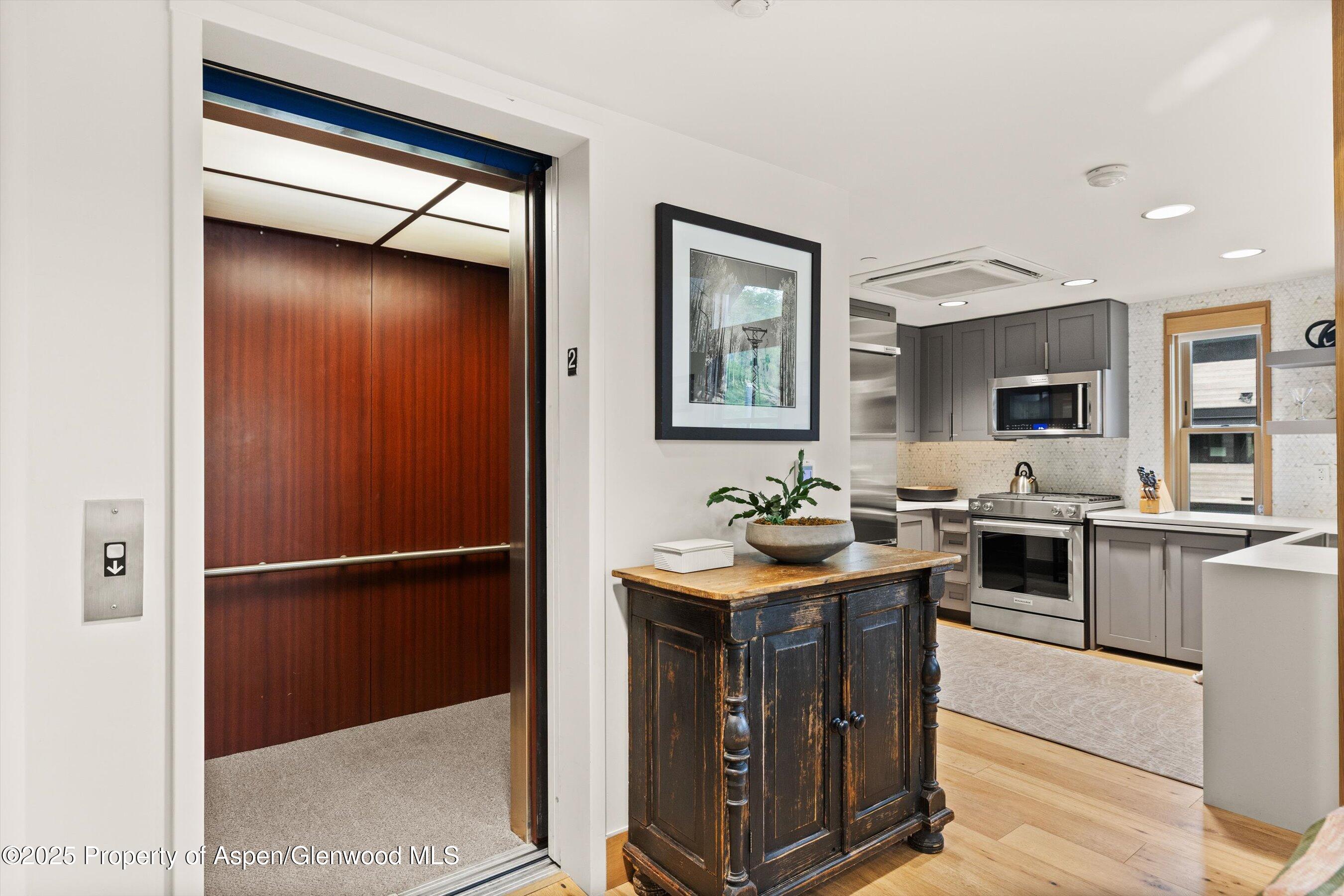 122 West Main Street Aspen, CO 81611 - Photo 8 of 58 a kitchen with stainless steel appliances granite countertop a refrigerator and a sink