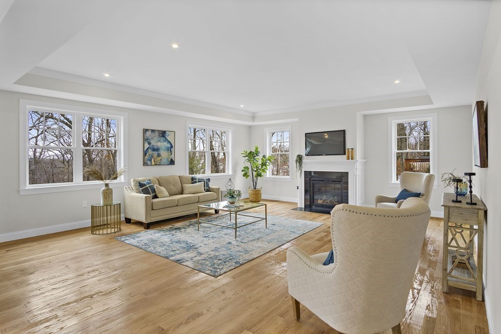 41 Peach Orchard Road Burlington, MA 01803 - Photo 18 of 42 a living room with furniture a flat screen tv and a fireplace