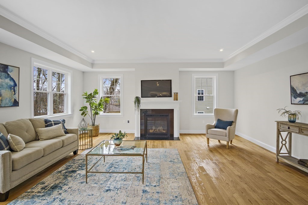 41 Peach Orchard Road Burlington, MA 01803 - Photo 19 of 42 a living room with furniture a fireplace and a flat screen tv