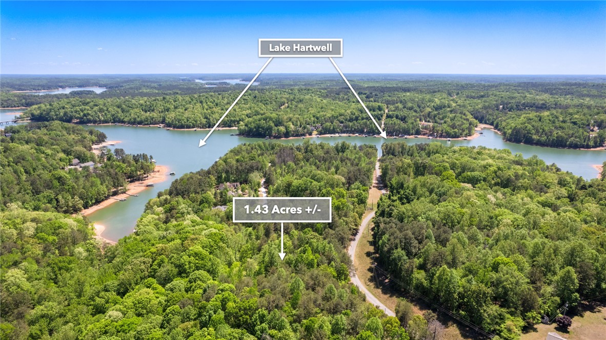 26 Wilbanks Road Seneca, SC 29678 - Photo 44 of 47 An aerial perspective reveals a vast expanse of verdant forest bordering the serene waters of Lake Hartwell.