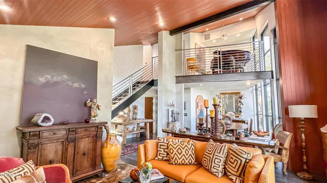 a view of a living room and dining room