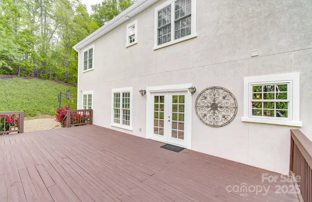 a view of a small space with a large window