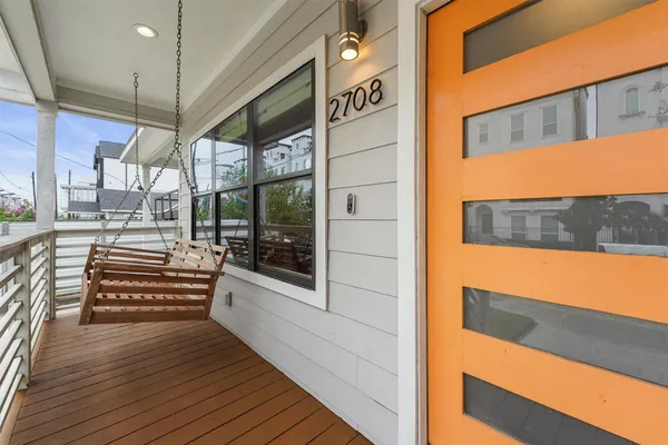 a view of a building from a balcony