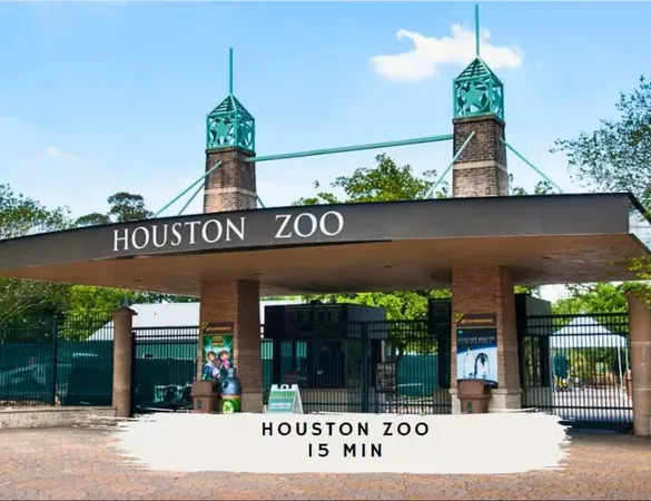 a view of a brick building with a large window and palm tree