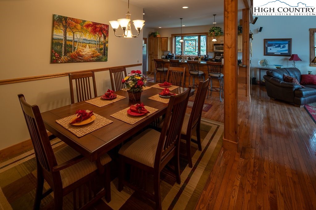 201 Pinnacle Ridge Road Beech Mountain, NC 28604 - Photo 15 of 26 a view of a dining room with furniture and wooden floor