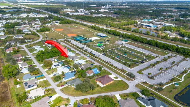 a green field with sitting area