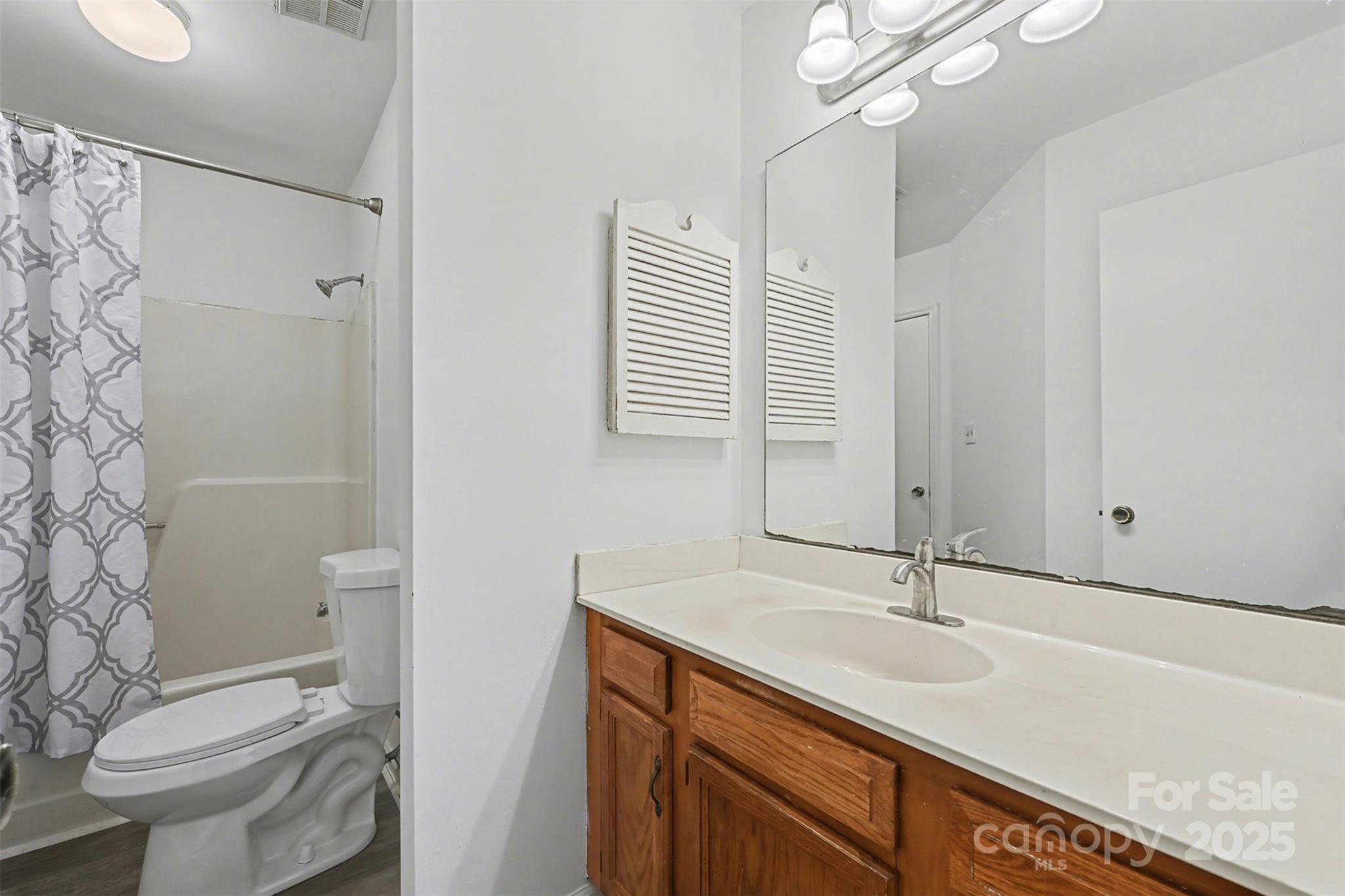 2730 Quailrush Road Charlotte, NC 28226 - Photo 13 of 22 a bathroom with a sink a toilet a mirror and shower