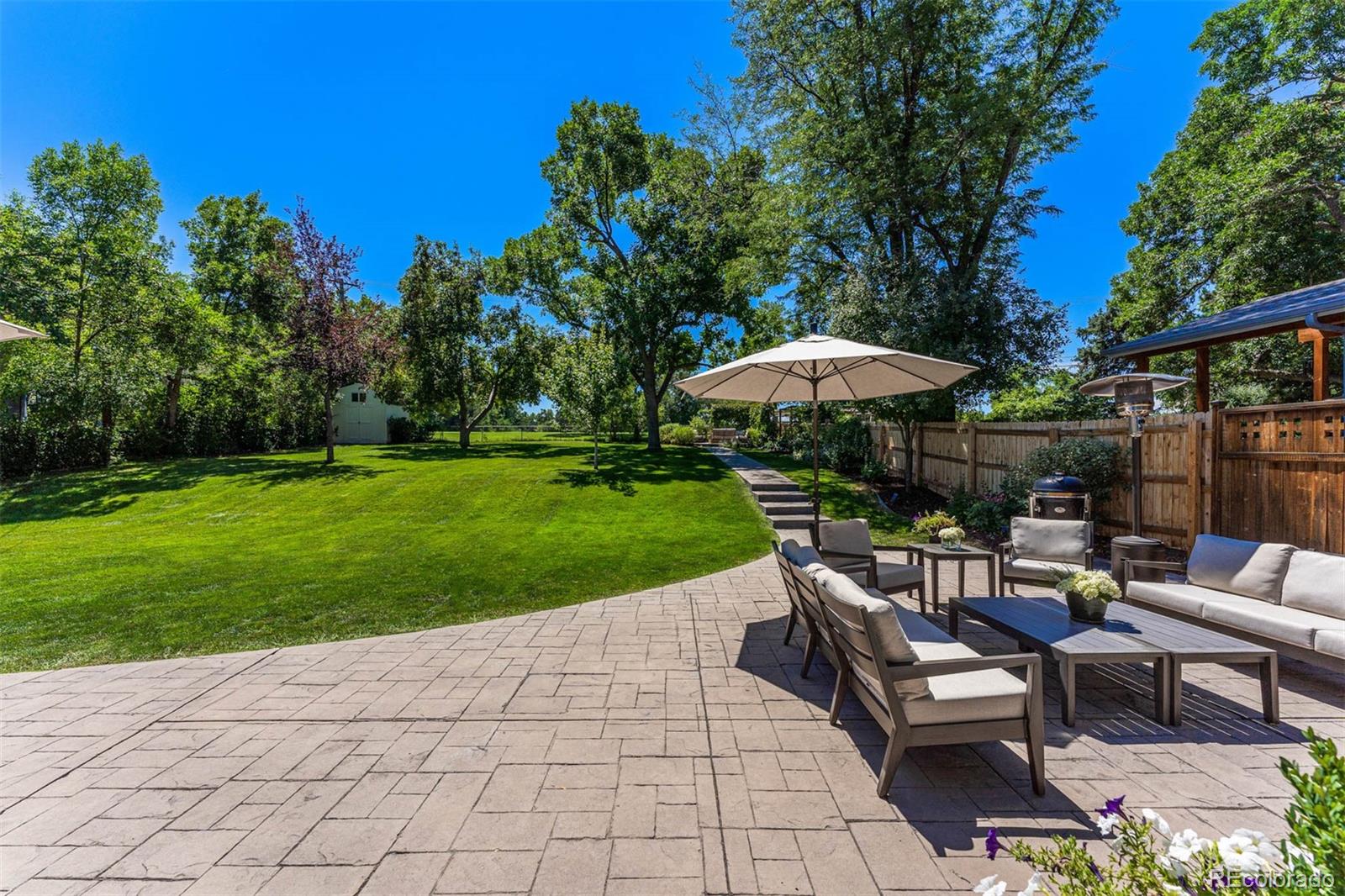 3800 East Dartmouth Avenue Denver, CO 80210 - Photo 31 of 50 a view of a patio with a table and chairs under an umbrella