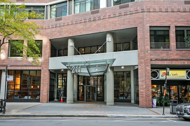 a view of a building with a entrance gate
