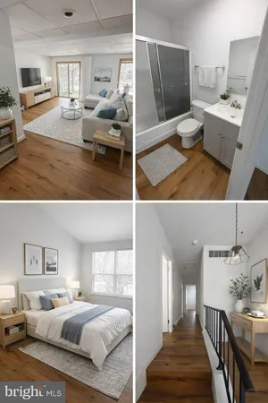 a view of living room filled with furniture and wooden floor