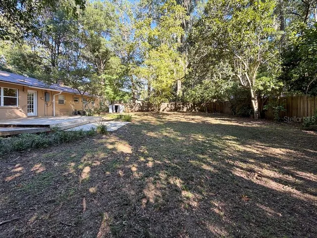a view of a yard with a tree