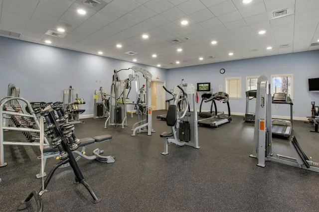 a view of a room with gym equipment
