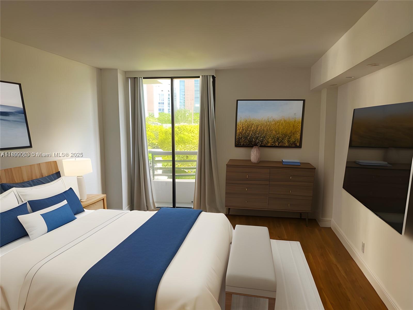 3300 Northeast 191st Street, Unit 416 Aventura, FL 33180 - Photo 12 of 26 a bedroom with a bed and flat screen tv