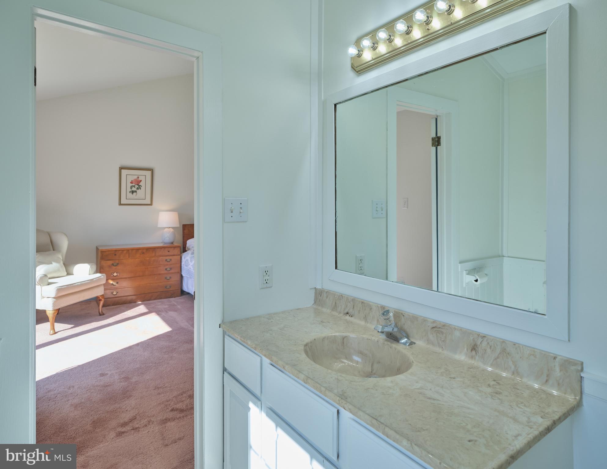 6724 Upper York Road New Hope, PA 18938 - Photo 22 of 40 a en suite bathroom with a granite countertop sink and a mirror