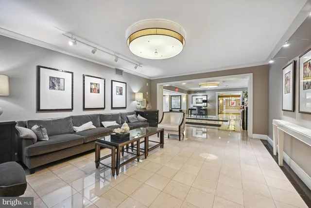 a living room with furniture and a rug