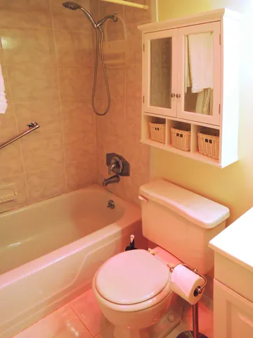 a bathroom with a sink a toilet and mirror