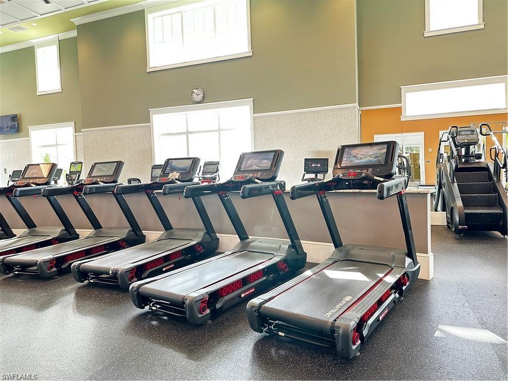 7135 Cayo Coco Lane Naples, FL 34113 - Photo 34 of 41 Gym featuring a high ceiling and ornamental molding