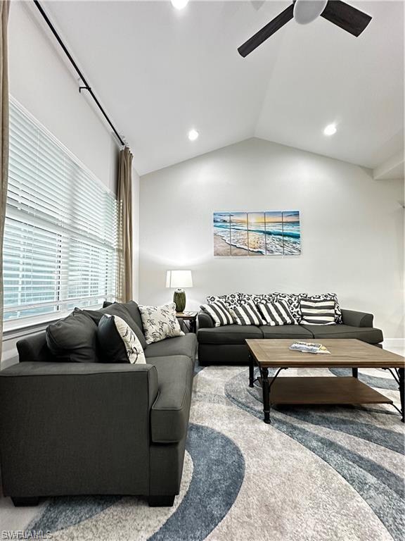 7135 Cayo Coco Lane Naples, FL 34113 - Photo 8 of 41 Living area with ceiling fan, carpet floors, and recessed lighting