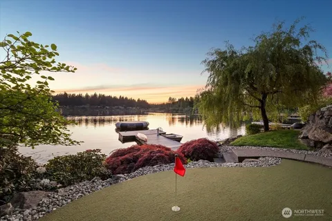 a lake view with palm trees