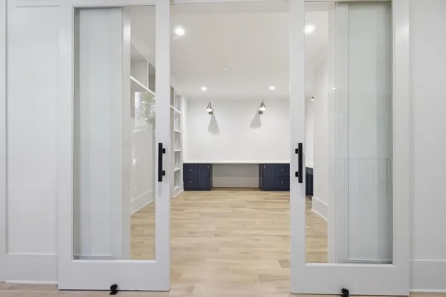 a view of a elevator and an entryway