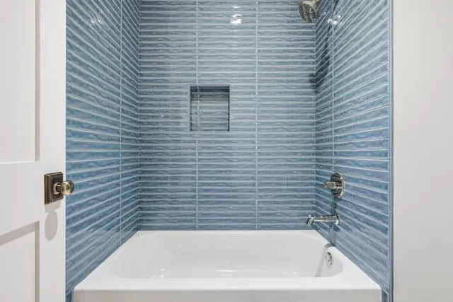 a bathroom with a bathtub
