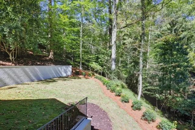 a view of a backyard with trees