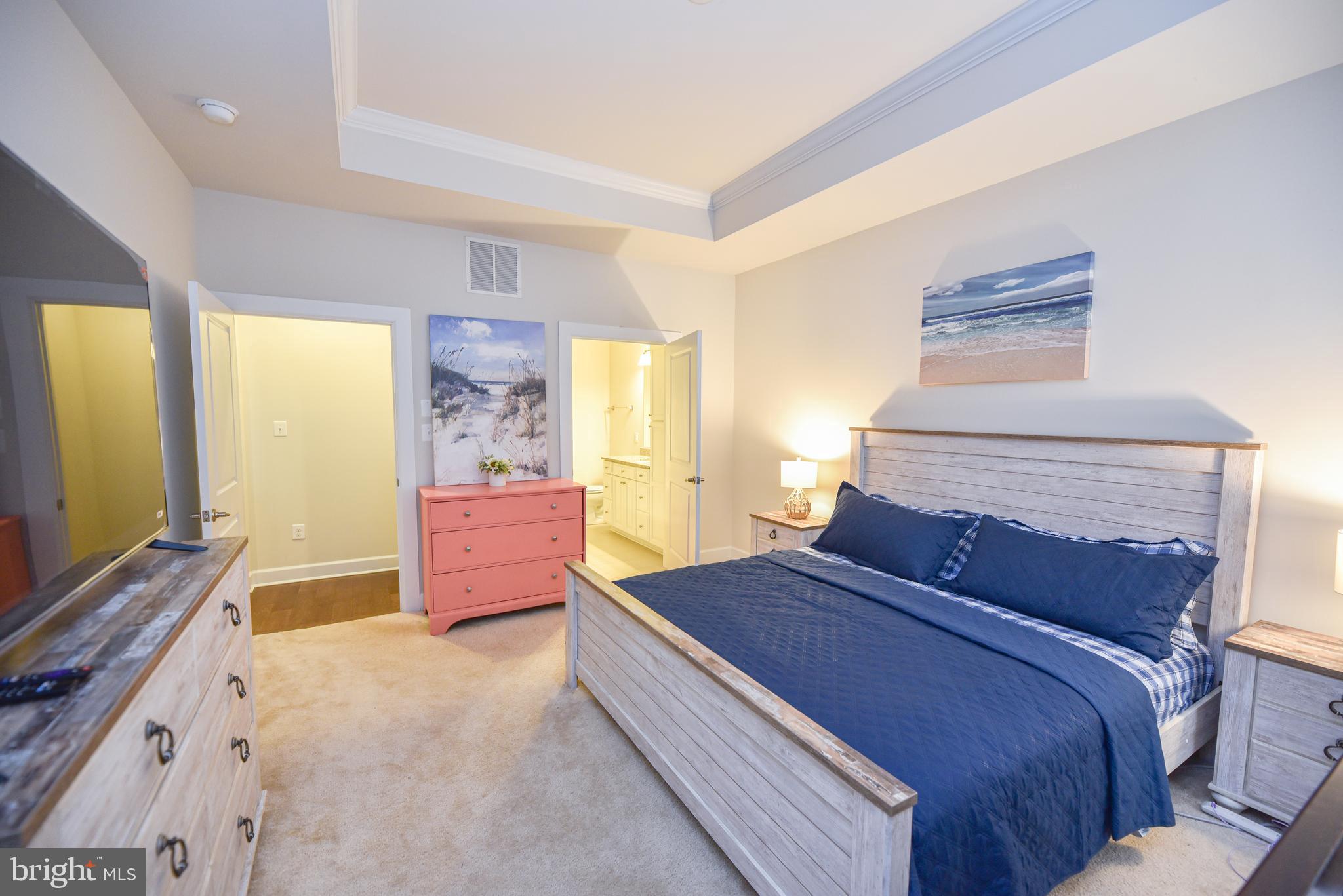 22379 Grebe Lane Ocean View, DE 19970 - Photo 20 of 41 a bedroom with a large bed and a flat tv screen on dresser