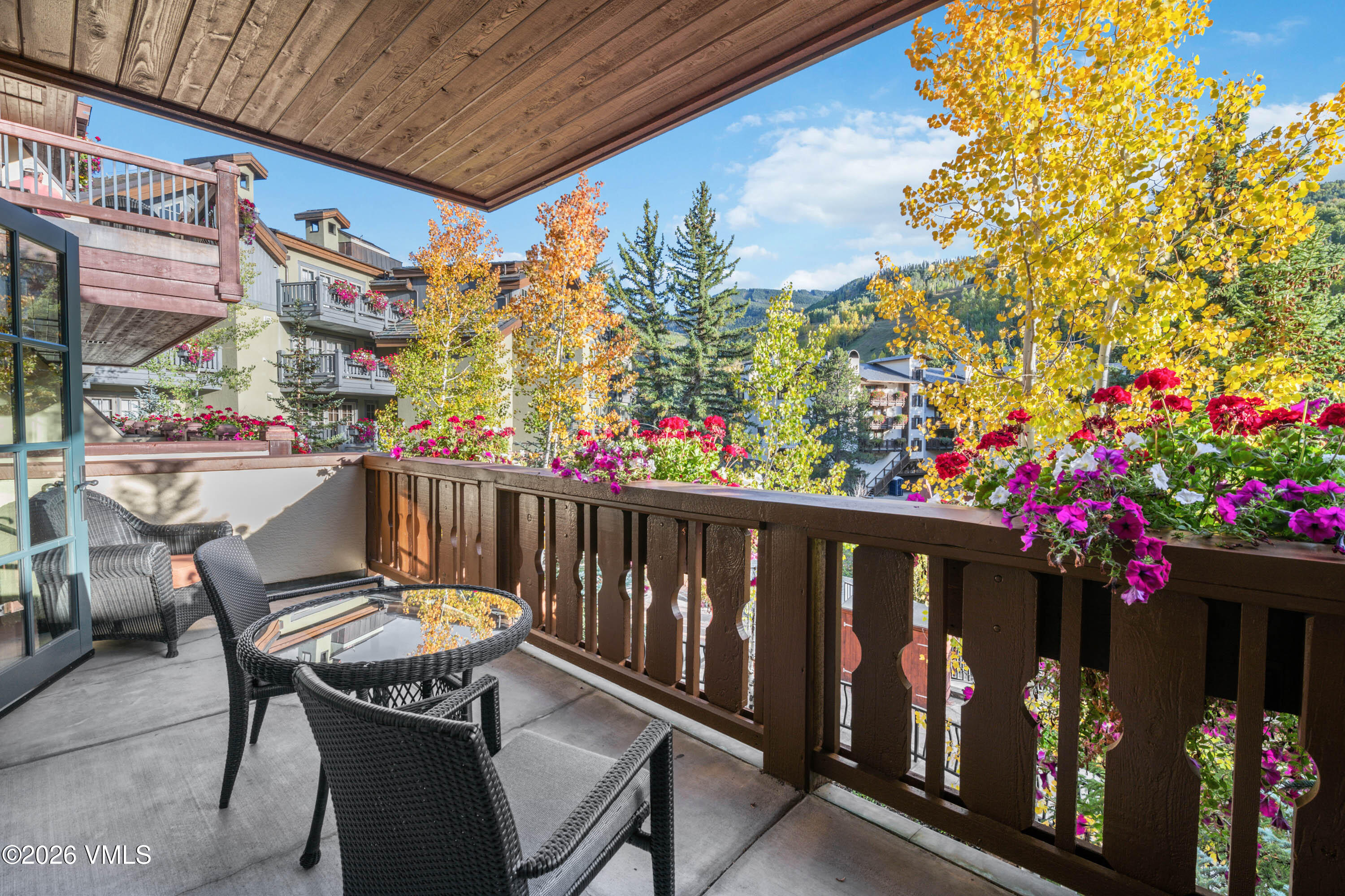 1 Willow Bridge Road, Unit 33 Vail, CO 81657 - Photo 10 of 25 OWBR Deck overlooking gore creek and Vai
