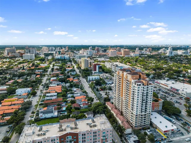 a city view with tall buildings