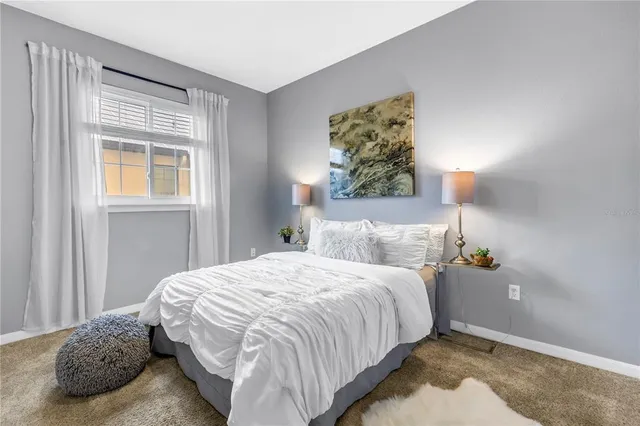 a bedroom with a bed and a closet