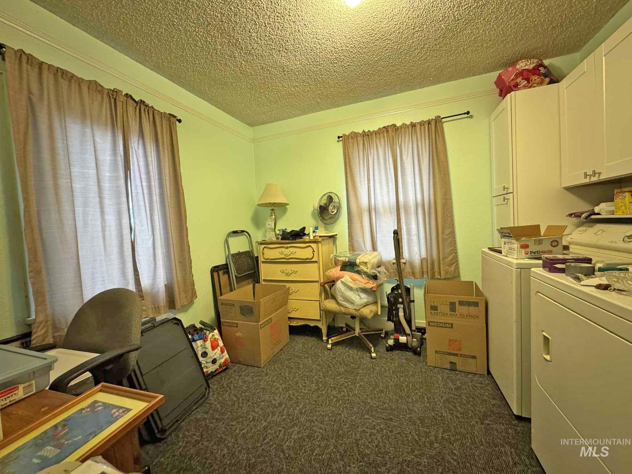 318 Maple Street Clarkston, WA 99403 - Photo 10 of 14 Office space featuring a textured ceiling, dark colored carpet, healthy amount of natural light, and separate washer and dryer