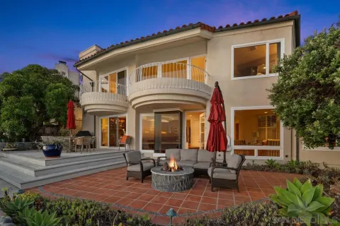 front view of a house with a patio