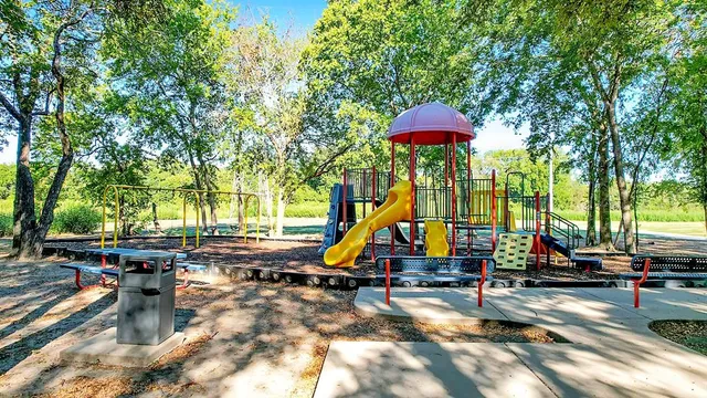 a view of a park with slide