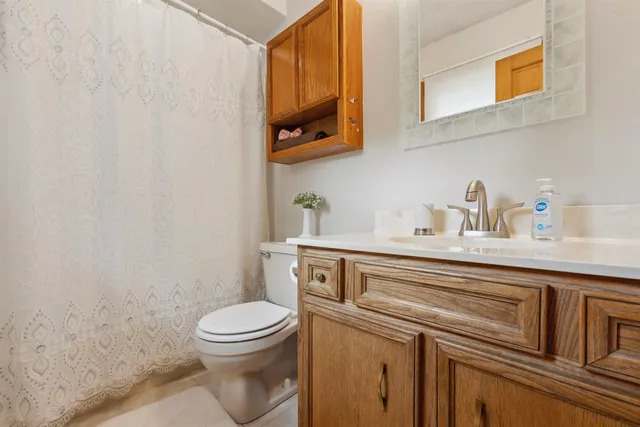 a bathroom with a toilet a sink and mirror