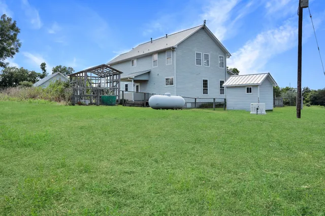 a view of a garden with a slide