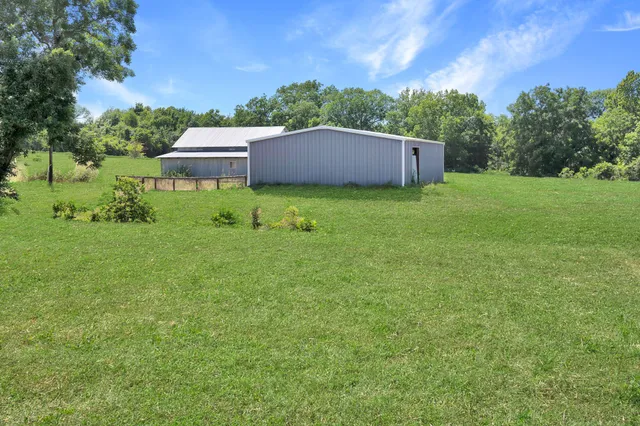 a view of green field with trees in the background