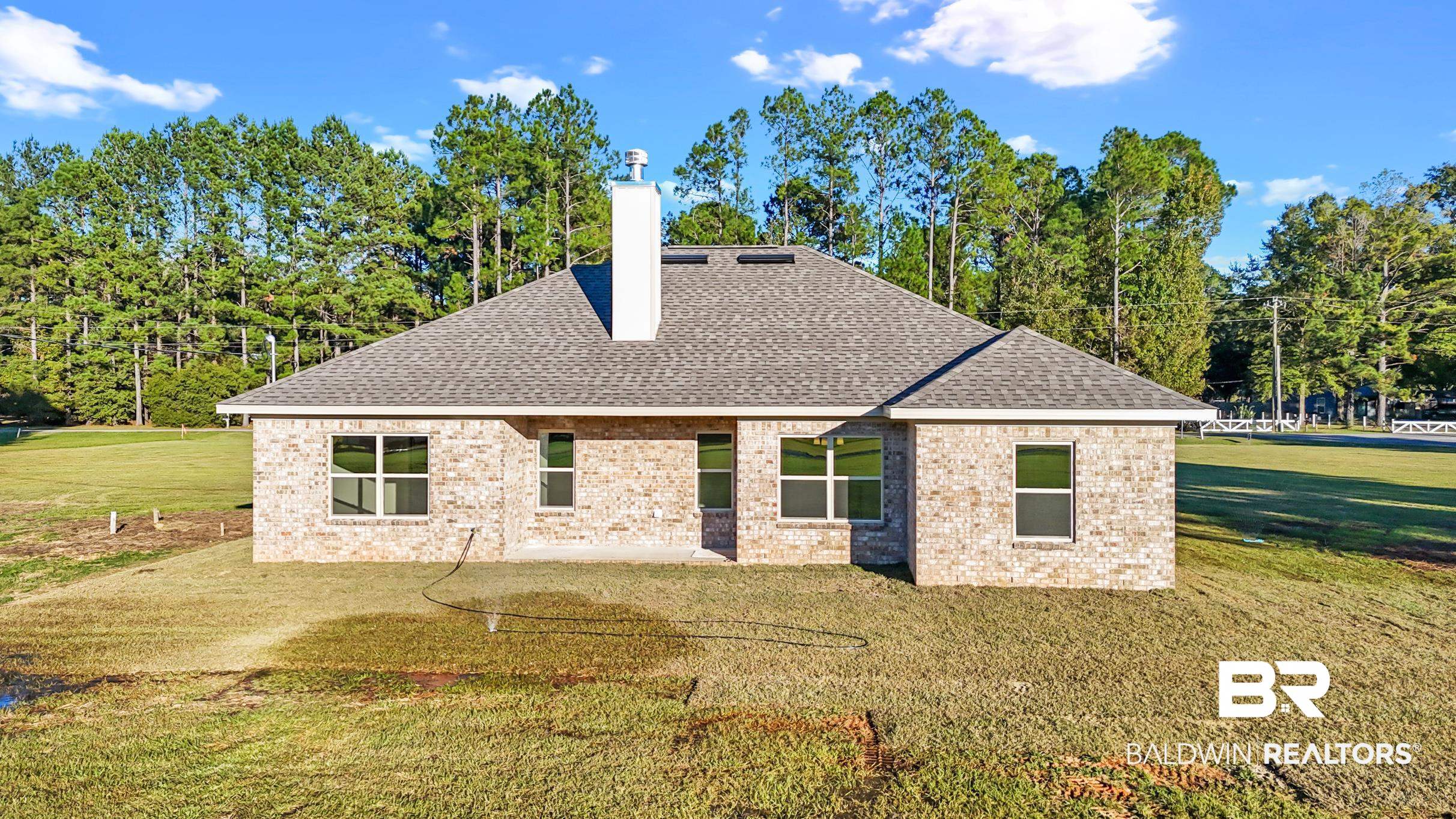 12833 Ward Road West Stapleton, AL 36578 - Photo 27 of 27 Back of house with a yard, a patio area, a chimney, and roof with shingles