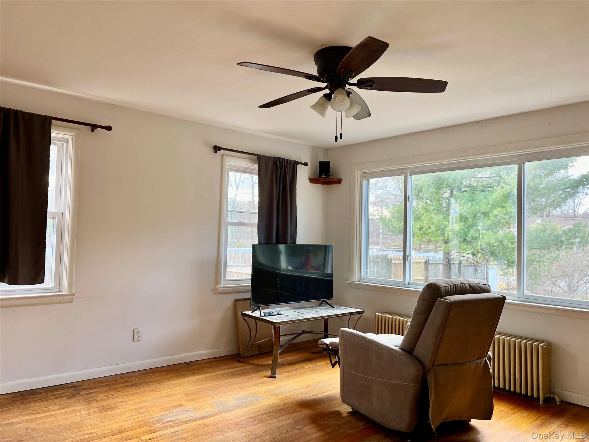 3 Davis Road Poughkeepsie, NY 12603 - Photo 18 of 34 Living area with radiator, ceiling fan, and light wood-type flooring