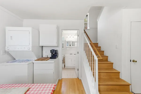 a view of a kitchen from the entryway