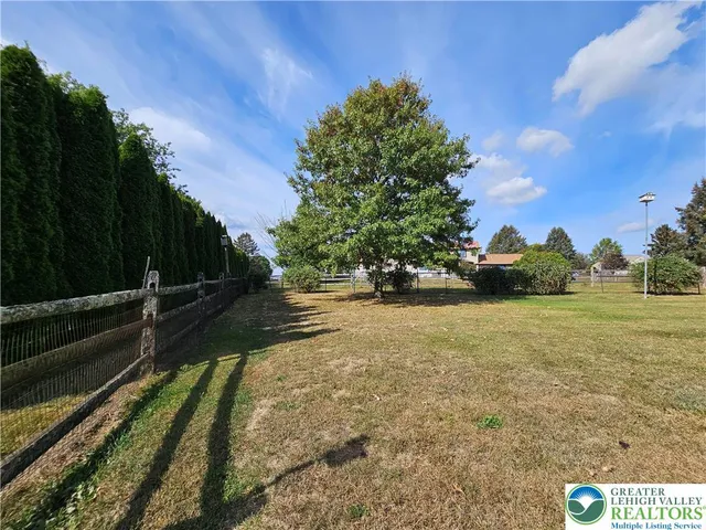 a view of a field with an trees