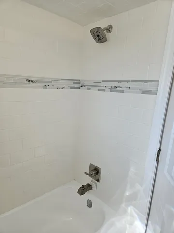 a bathroom with a bathtub