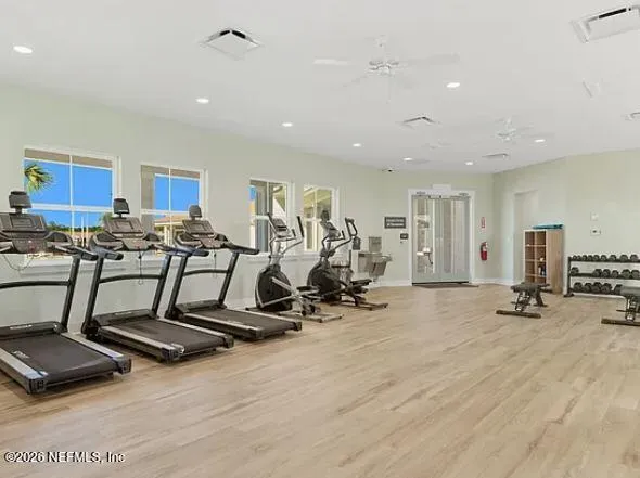 a view of a room with gym equipment